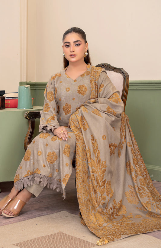 Aagosh by Riaz Arts Premium Jacquard Peach Unstitched 3 Piece Suit - D-03 - RA25AGS - Beige - Winter Collection