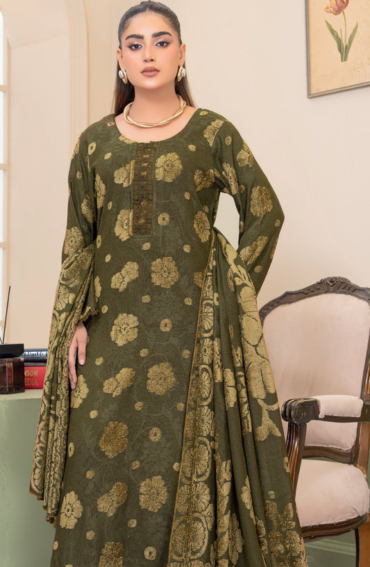 Aagosh by Riaz Arts Premium Jacquard Peach Unstitched 3 Piece Suit - D-02 - RA25AGS - Green - Winter Collection