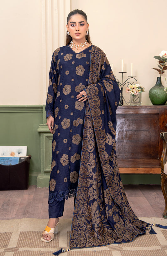 Aagosh by Riaz Arts Premium Jacquard Peach Unstitched 3 Piece Suit - D-01 - RA25AGS - Blue - Winter Collection