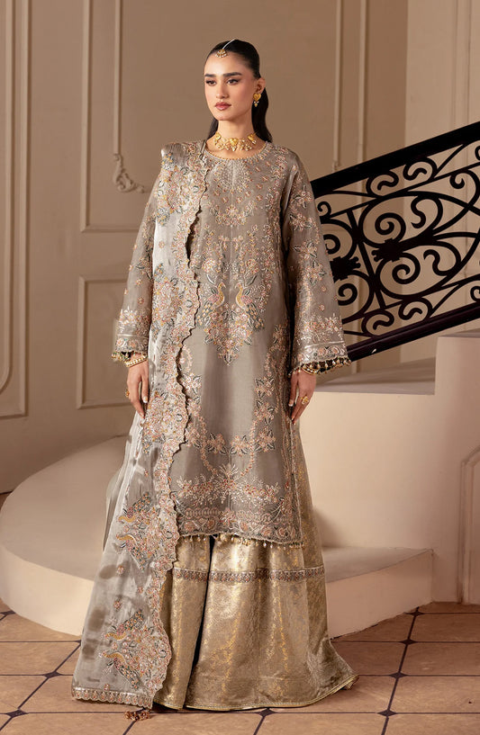 Aaina by Alizeh Embroidered Sheesha Silk Unstitched 3 Piece Suit - 2247 Zoya - ALZ26AIN - Grey - Luxury Collection