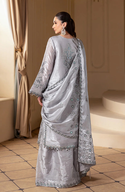 Aaina by Alizeh Embroidered Sheesha Silk Unstitched 3 Piece Suit - 2245 Safira - ALZ26AIN - Grey - Luxury Collection