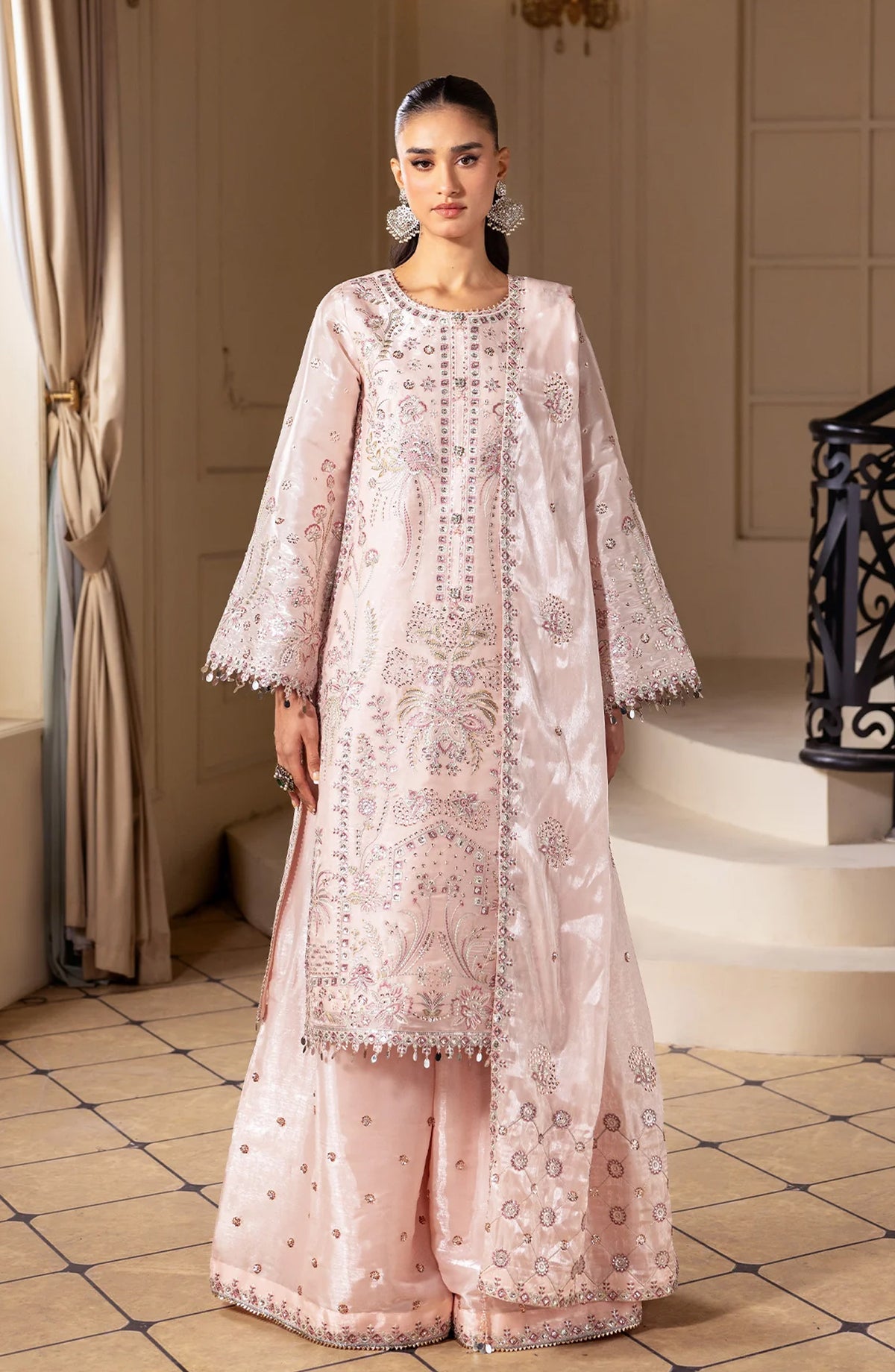 Aaina by Alizeh Embroidered Sheesha Silk Unstitched 3 Piece Suit - 2244 Irha - ALZ26AIN - Pink - Luxury Collection