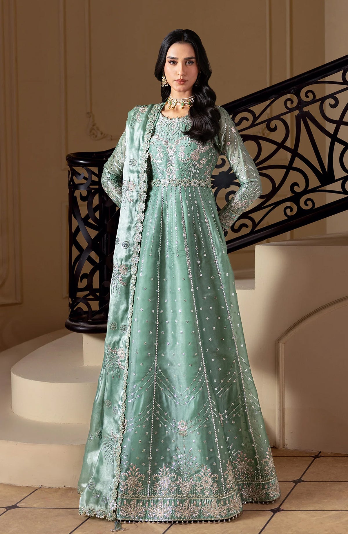 Aaina by Alizeh Embroidered Sheesha Silk Unstitched 3 Piece Suit - 2241 Aidah - ALZ26AIN - Sea Green - Luxury Collection