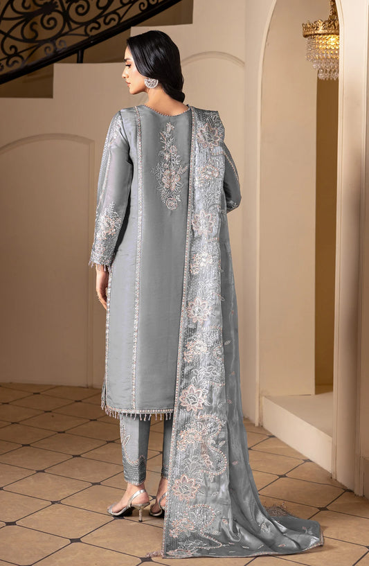 Aaina by Alizeh Embroidered Sheesha Silk Unstitched 3 Piece Suit - 2239 Kundan - ALZ26AIN - Blue - Luxury Collection