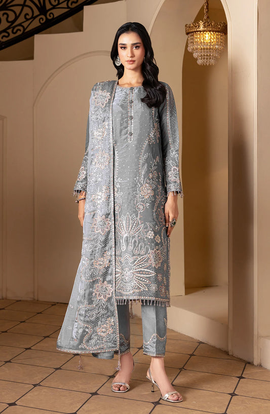 Aaina by Alizeh Embroidered Sheesha Silk Unstitched 3 Piece Suit - 2239 Kundan - ALZ26AIN - Blue - Luxury Collection