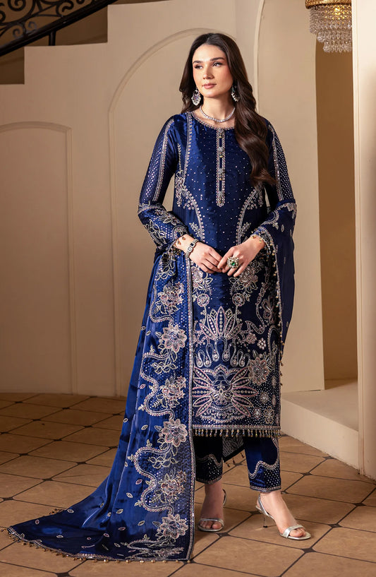 Aaina by Alizeh Embroidered Sheesha Silk Unstitched 3 Piece Suit - 2238 Bano - ALZ26AIN - Blue - Luxury Collection