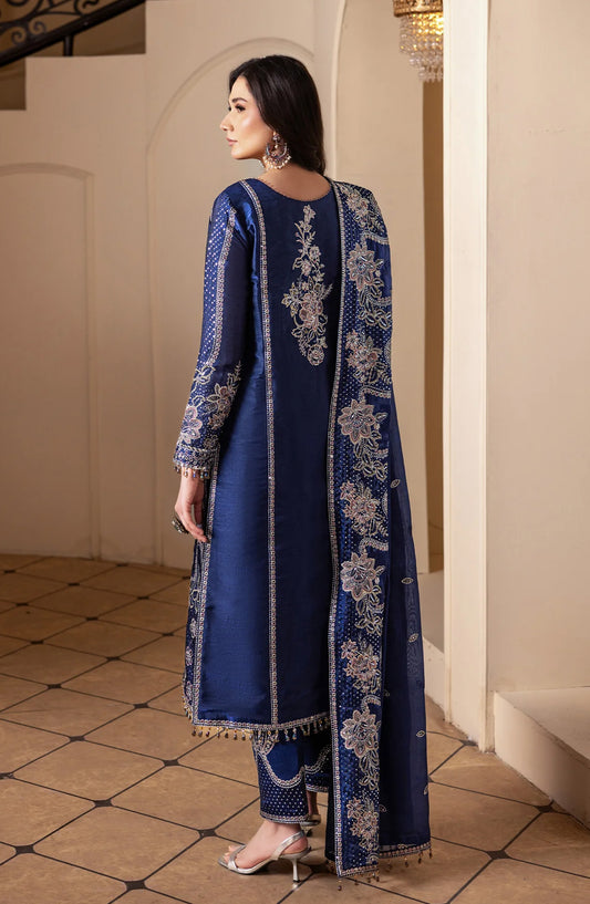 Aaina by Alizeh Embroidered Sheesha Silk Unstitched 3 Piece Suit - 2238 Bano - ALZ26AIN - Blue - Luxury Collection