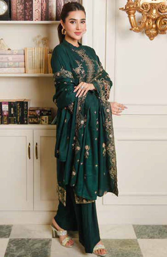 Aarnish by Johra Fancy Embroidered Peach Leather Unstitched 3 Piece Suit - JW-340 - JH25ARNISH - Green - Winter Collection