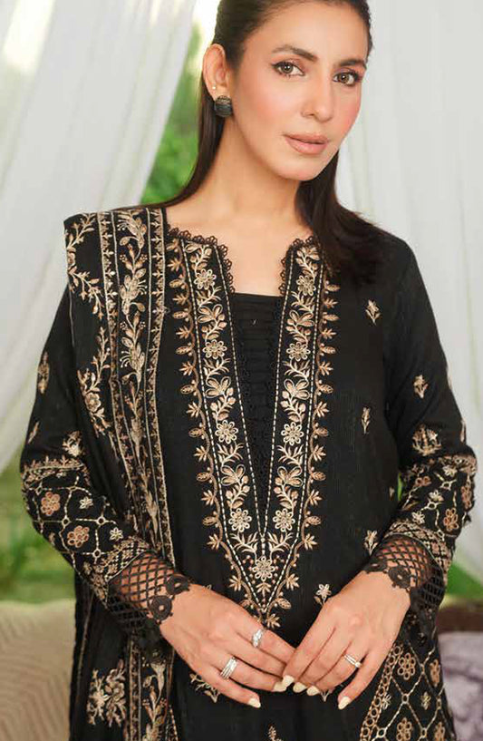 Aarnish by Johra Fancy Embroidered Peach Leather Unstitched 3 Piece Suit - JW-339 - JH25ARNISH - Black - Winter Collection