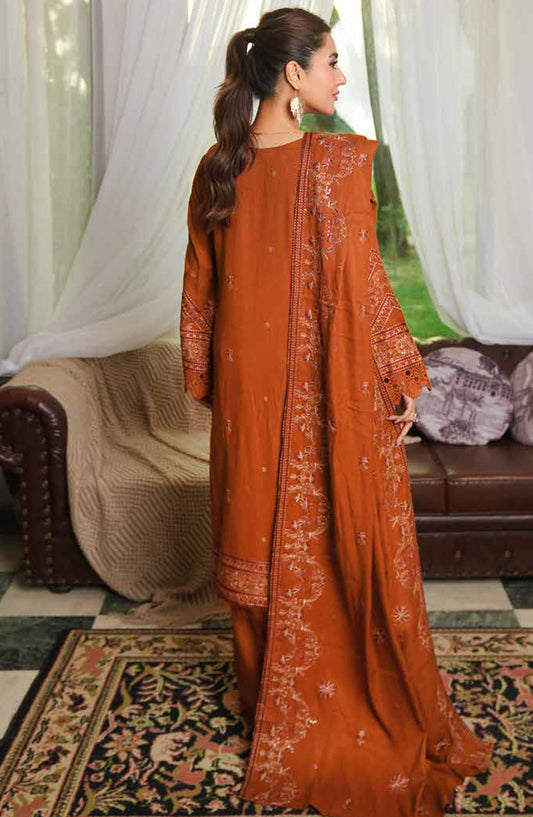 Aarnish by Johra Fancy Embroidered Peach Leather Unstitched 3 Piece Suit - JW-338 - JH25ARNISH - Rust - Winter Collection