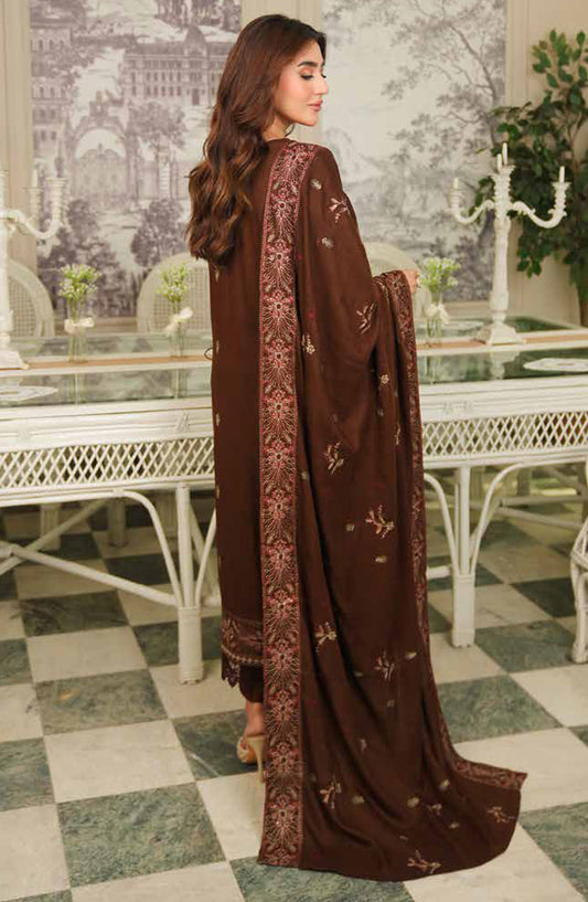Aarnish by Johra Fancy Embroidered Peach Leather Unstitched 3 Piece Suit - JW-335 - JH25ARNISH - Brown - Winter Collection