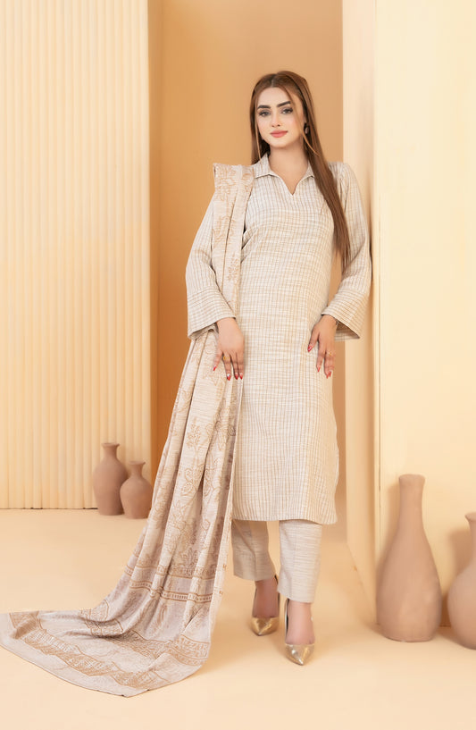 Abiha by Tawakkal Fabrics Fancy Exclusive Leather Peach Unstitched 3 Piece Suit - D-5526 - TF25ABHA - Beige - Winter Collection
