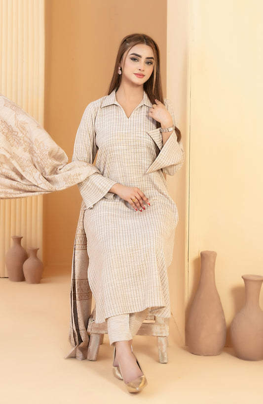 Abiha by Tawakkal Fabrics Fancy Exclusive Leather Peach Unstitched 3 Piece Suit - D-5526 - TF25ABHA - Beige - Winter Collection