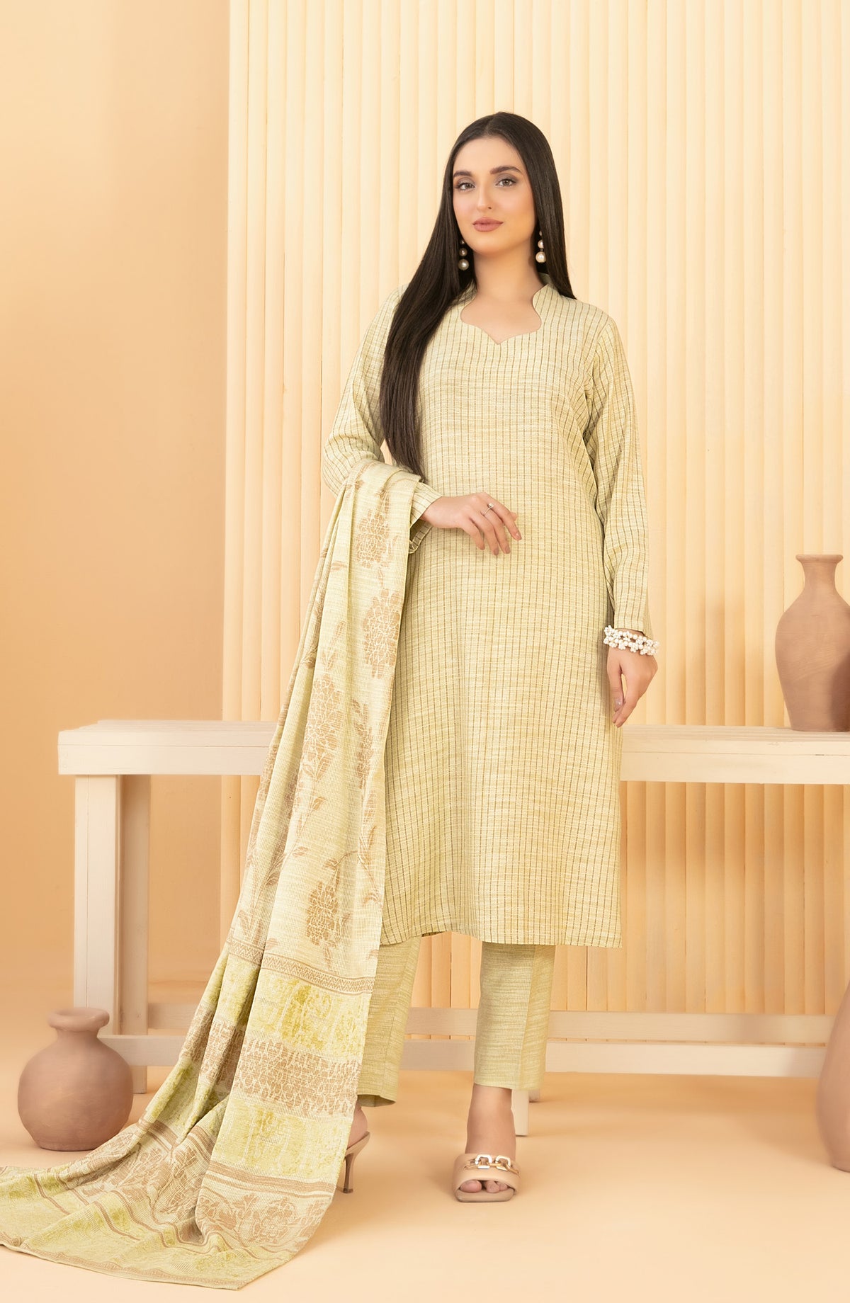 Abiha by Tawakkal Fabrics Fancy Exclusive Leather Peach Unstitched 3 Piece Suit - D-5525 - TF25ABHA - Green - Winter Collection