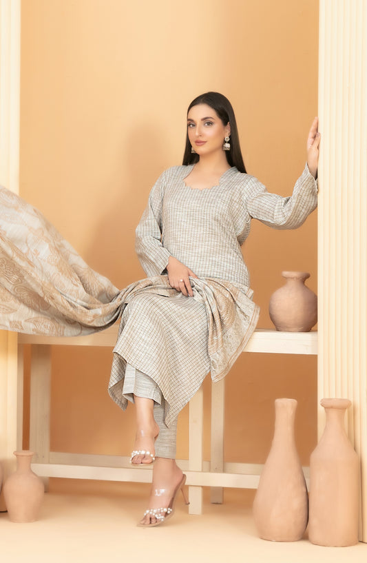 Abiha by Tawakkal Fabrics Fancy Exclusive Leather Peach Unstitched 3 Piece Suit - D-5523 - TF25ABHA - Grey - Winter Collection