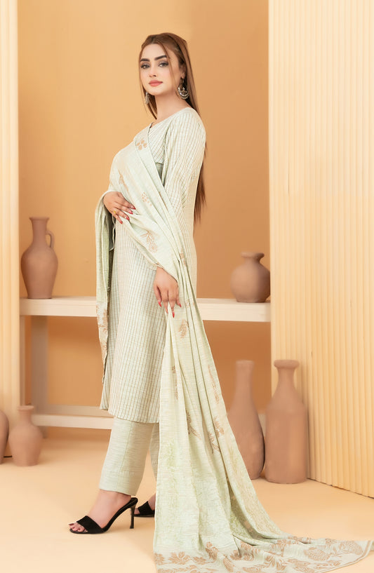 Abiha by Tawakkal Fabrics Fancy Exclusive Leather Peach Unstitched 3 Piece Suit - D-5522 - TF25ABHA - Green - Winter Collection