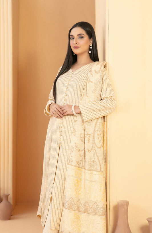 Abiha by Tawakkal Fabrics Fancy Exclusive Leather Peach Unstitched 3 Piece Suit - D-5521 - TF25ABHA - Lemon - Winter Collection