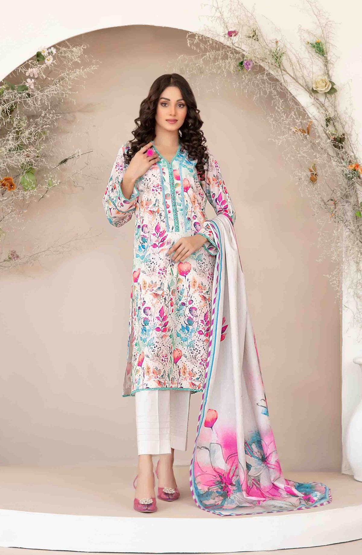 Abir by Tawakkal Fabrics Printed & Embroidered Schiffli Viscose Unstitched 3 Piece Suit - D-5363 - TF25ABR - Multi - Summer Collection