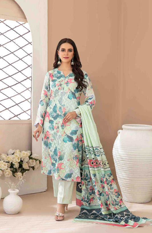 Abir by Tawakkal Fabrics Printed & Embroidered Schiffli Viscose Unstitched 3 Piece Suit - D-5360 - TF25ABR - Green - Summer Collection