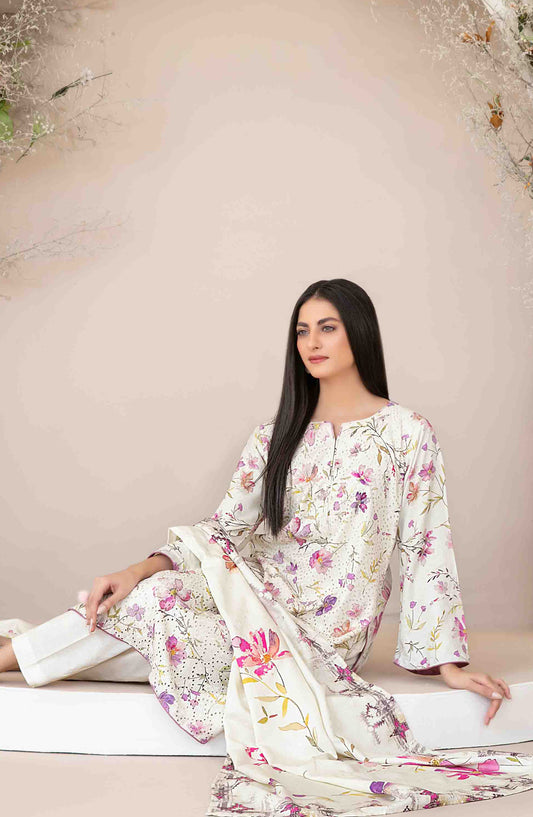 Abir by Tawakkal Fabrics Printed & Embroidered Schiffli Viscose Unstitched 3 Piece Suit - D-5359 - TF25ABR - White - Summer Collection