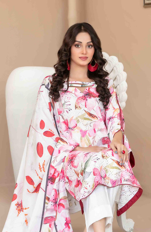 Abir by Tawakkal Fabrics Printed & Embroidered Schiffli Viscose Unstitched 3 Piece Suit - D-5358 - TF25ABR - Pink - Summer Collection