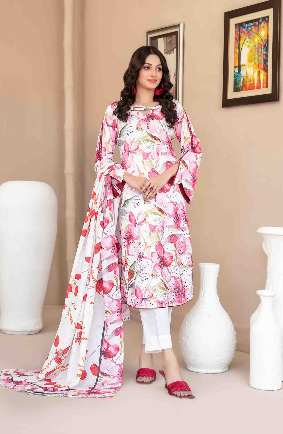 Abir by Tawakkal Fabrics Printed & Embroidered Schiffli Viscose Unstitched 3 Piece Suit - D-5358 - TF25ABR - Pink - Summer Collection