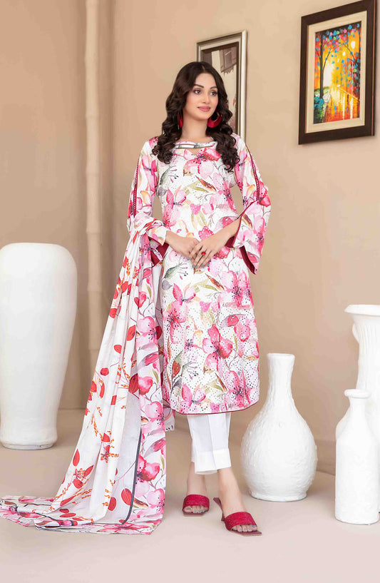 Abir by Tawakkal Fabrics Printed & Embroidered Schiffli Viscose Unstitched 3 Piece Suit - D-5358 - TF25ABR - Pink - Summer Collection