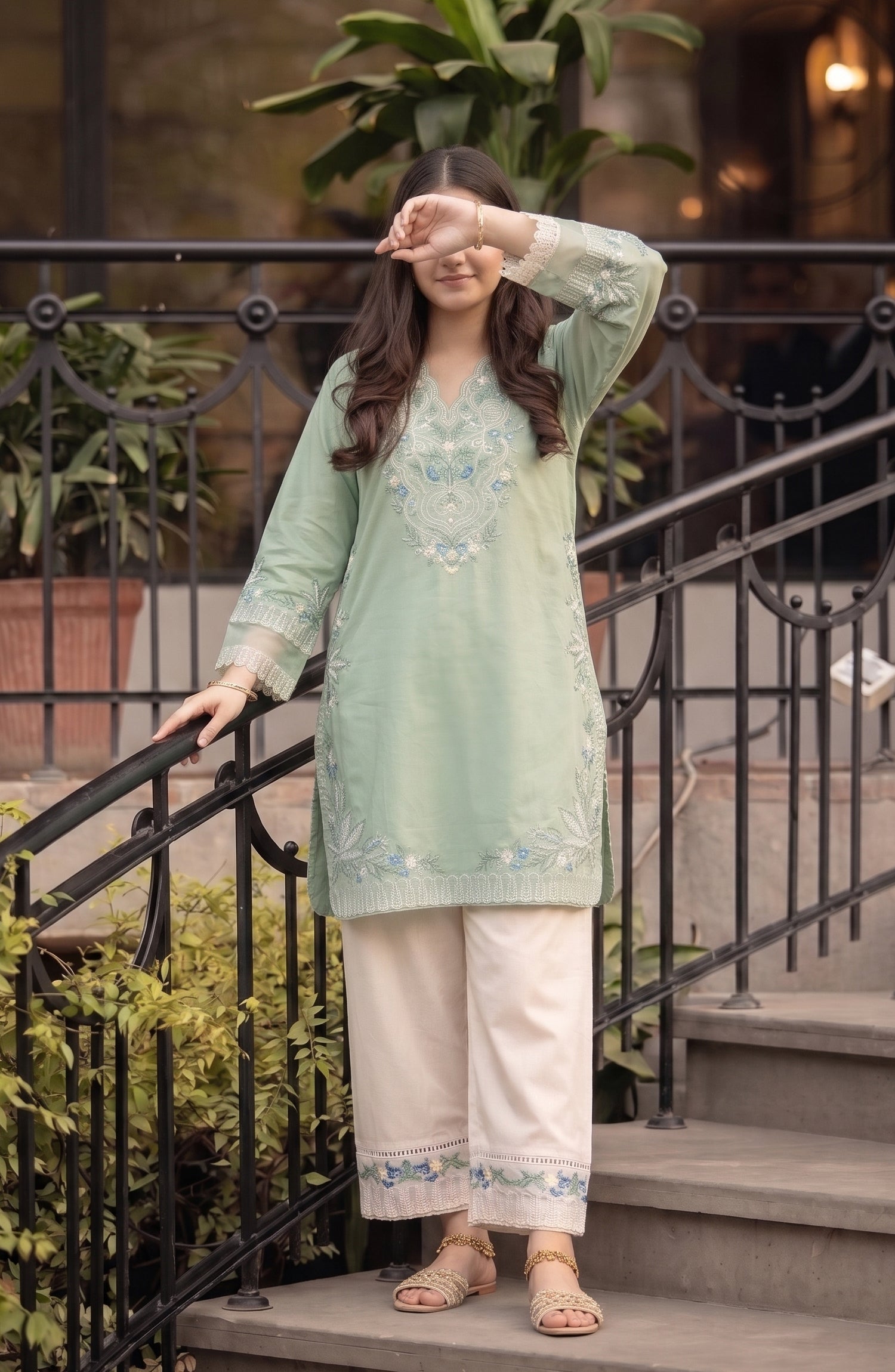 Adaa-e-Khaas by Amna Khadija Embroidered Cotton Stitched 2 Piece Co-ords Set - AKAK-02 - AM26KAK - Green - Casual Collection