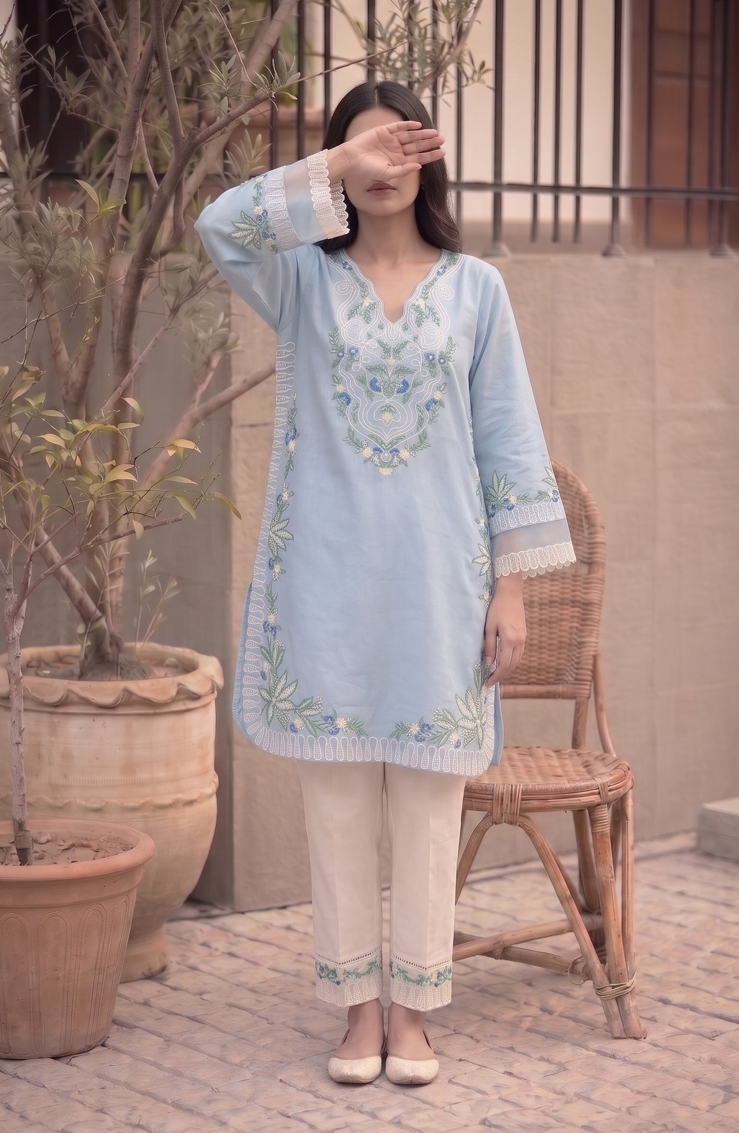 Adaa-e-Khaas by Amna Khadija Embroidered Cotton Stitched 2 Piece Co-ords Set - AKAK-03 - AM26KAK - Blue - Casual Collection