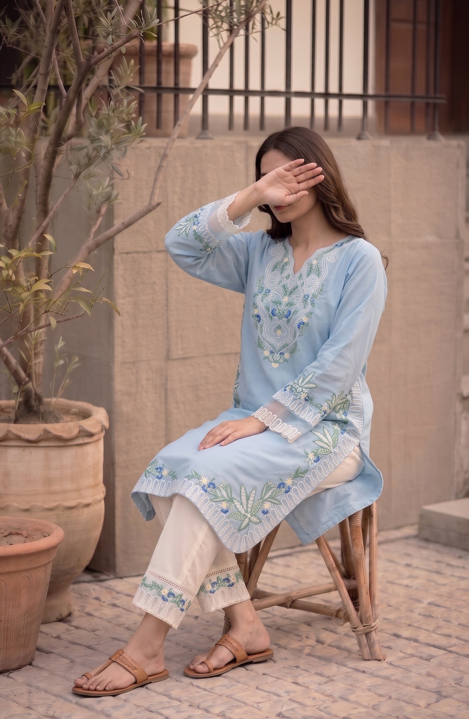 Adaa-e-Khaas by Amna Khadija Embroidered Cotton Stitched 2 Piece Co-ords Set - AKAK-03 - AM26KAK - Blue - Casual Collection