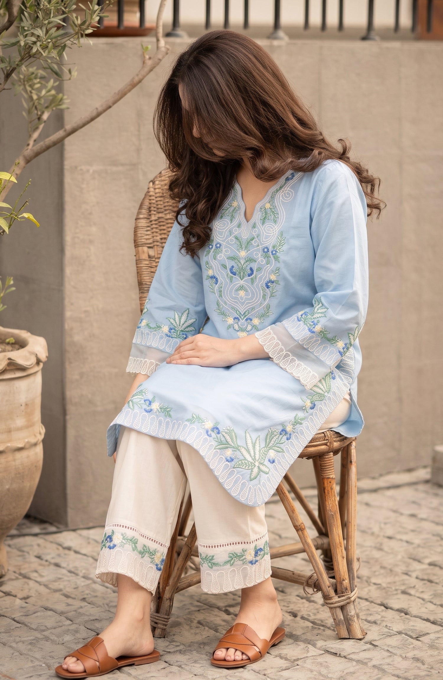 Adaa-e-Khaas by Amna Khadija Embroidered Cotton Stitched 2 Piece Co-ords Set - AKAK-03 - AM26KAK - Blue - Casual Collection