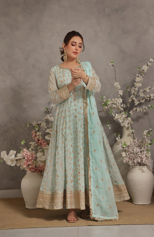 Adaa-e-Khaas by Al Siyaab Luxury Embroidered Chiffon Stitched 3 Piece Suit - HAANI Mint Green - ALS25ADK - Mint Green - Formals Collection