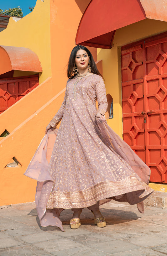 Adaa-e-Khaas by Al Siyaab Luxury Embroidered Chiffon Stitched 3 Piece Suit - HAANI Tea Pink - ALS25ADK - Tea Pink - Formals Collection