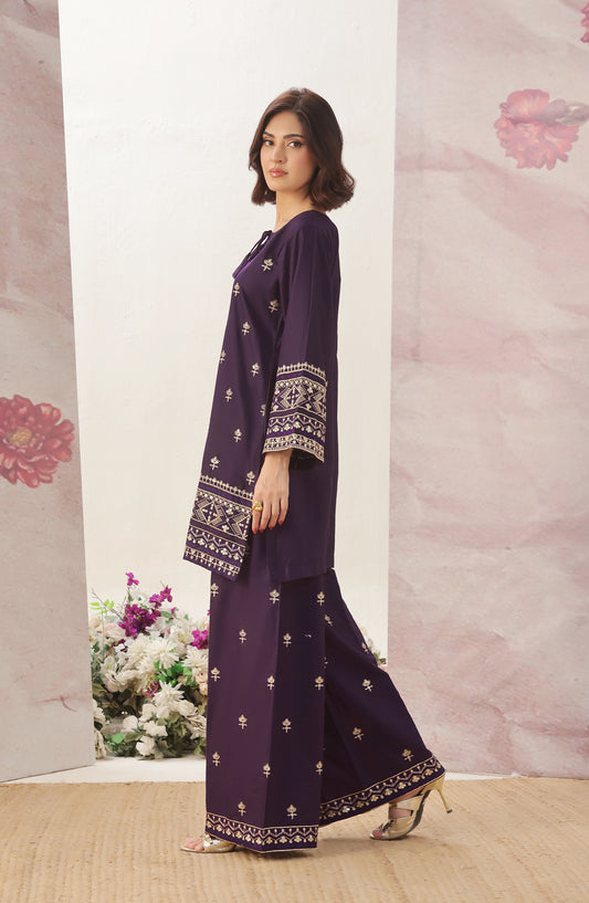 Adaa-e-Khaas by Al Siyaab Luxury Embroidered Cotton Stitched 2 Piece Suit - MAYA Purple - ALS25ADK - Purple - Formals Collection