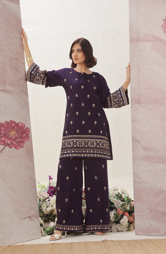 Adaa-e-Khaas by Al Siyaab Luxury Embroidered Cotton Stitched 2 Piece Suit - MAYA Purple - ALS25ADK - Purple - Formals Collection