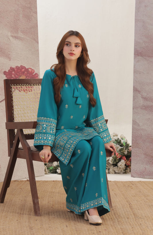 Adaa-e-Khaas by Al Siyaab Luxury Embroidered Cotton Stitched 2 Piece Suit - MAYA Tiffany Blue - ALS25ADK - Tiffany Blue - Formals Collection