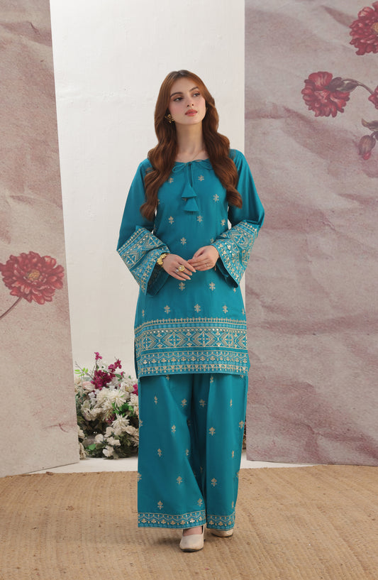 Adaa-e-Khaas by Al Siyaab Luxury Embroidered Cotton Stitched 2 Piece Suit - MAYA Tiffany Blue - ALS25ADK - Tiffany Blue - Formals Collection