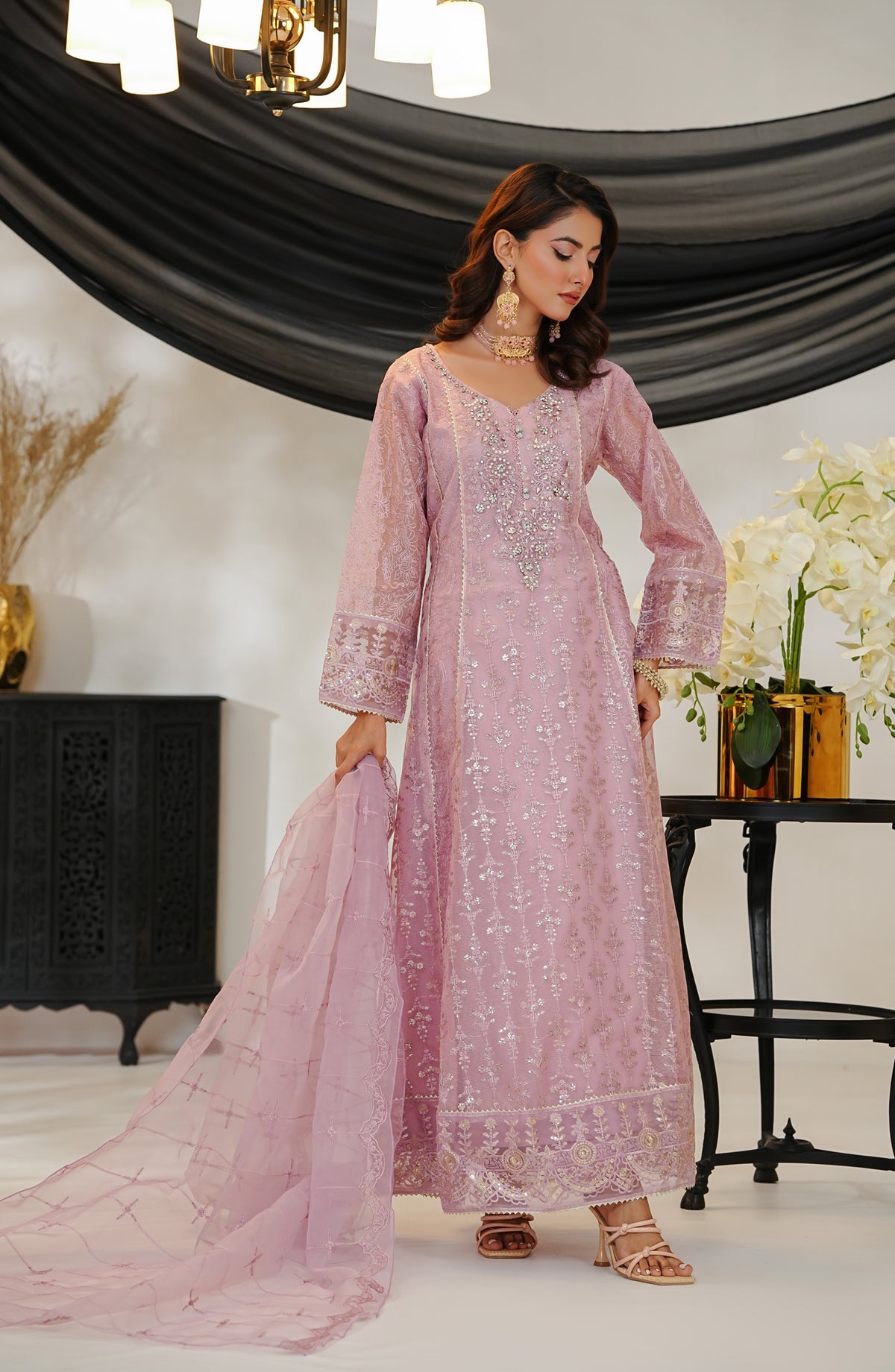 Adaa-e-Khaas by Al Siyaab Luxury Embroidered Khaddi Net Stitched 3 Piece Suit - ROSHNI Lilac - ALS25ADK - Lilac - Formals Collection
