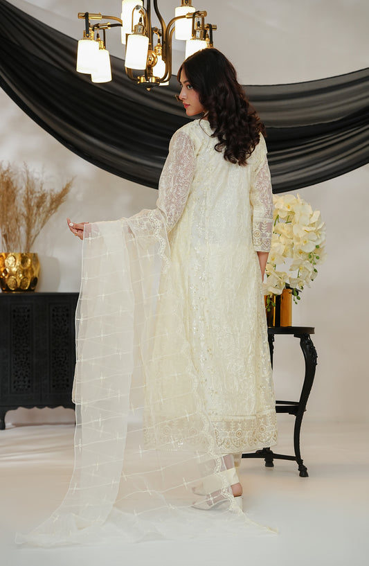 Adaa-e-Khaas by Al Siyaab Luxury Embroidered Khaddi Net Stitched 3 Piece Suit - ROSHNI Off White - ALS25ADK - Off White - Formals Collection