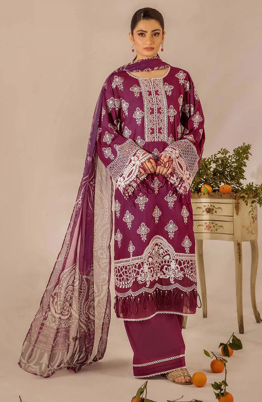 Adans Libas Embroidered Lawn Unstitched 3 Piece Suit - 4779 - ADL25SCH - Purple - Summer Collection
