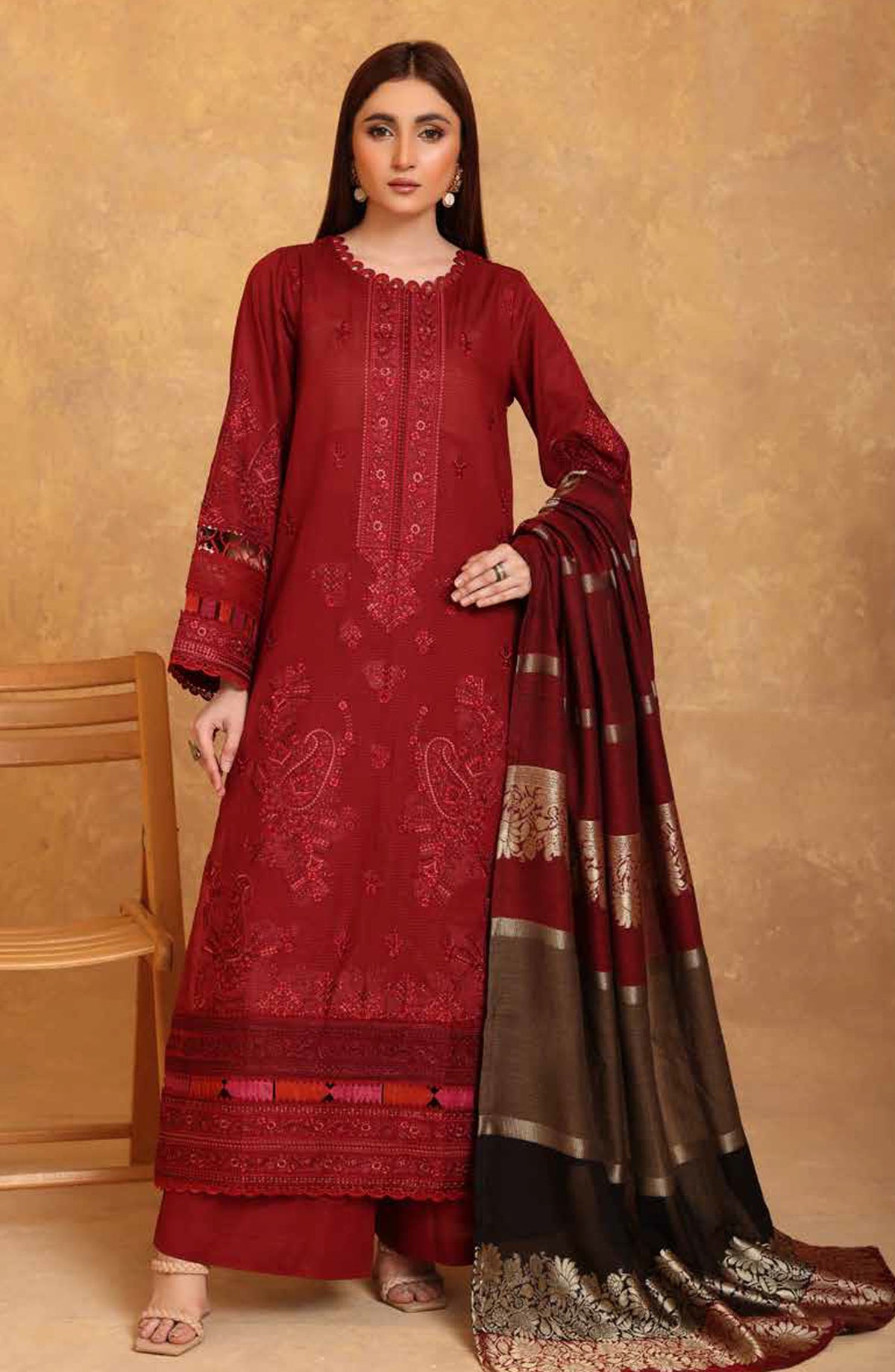 Adeeva by Johra Embroidered Jacquard Lawn Unstitched 3 Piece Suit - JH-708 - JH25ADV - Red - Summer Collection