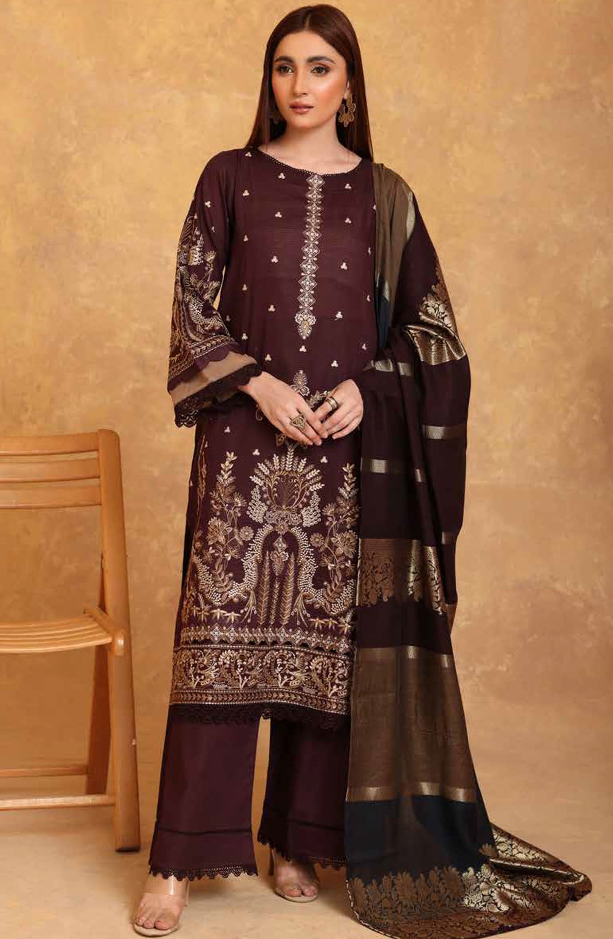 Adeeva by Johra Embroidered Jacquard Lawn Unstitched 3 Piece Suit - JH-707 - JH25ADV - Maroon - Summer Collection