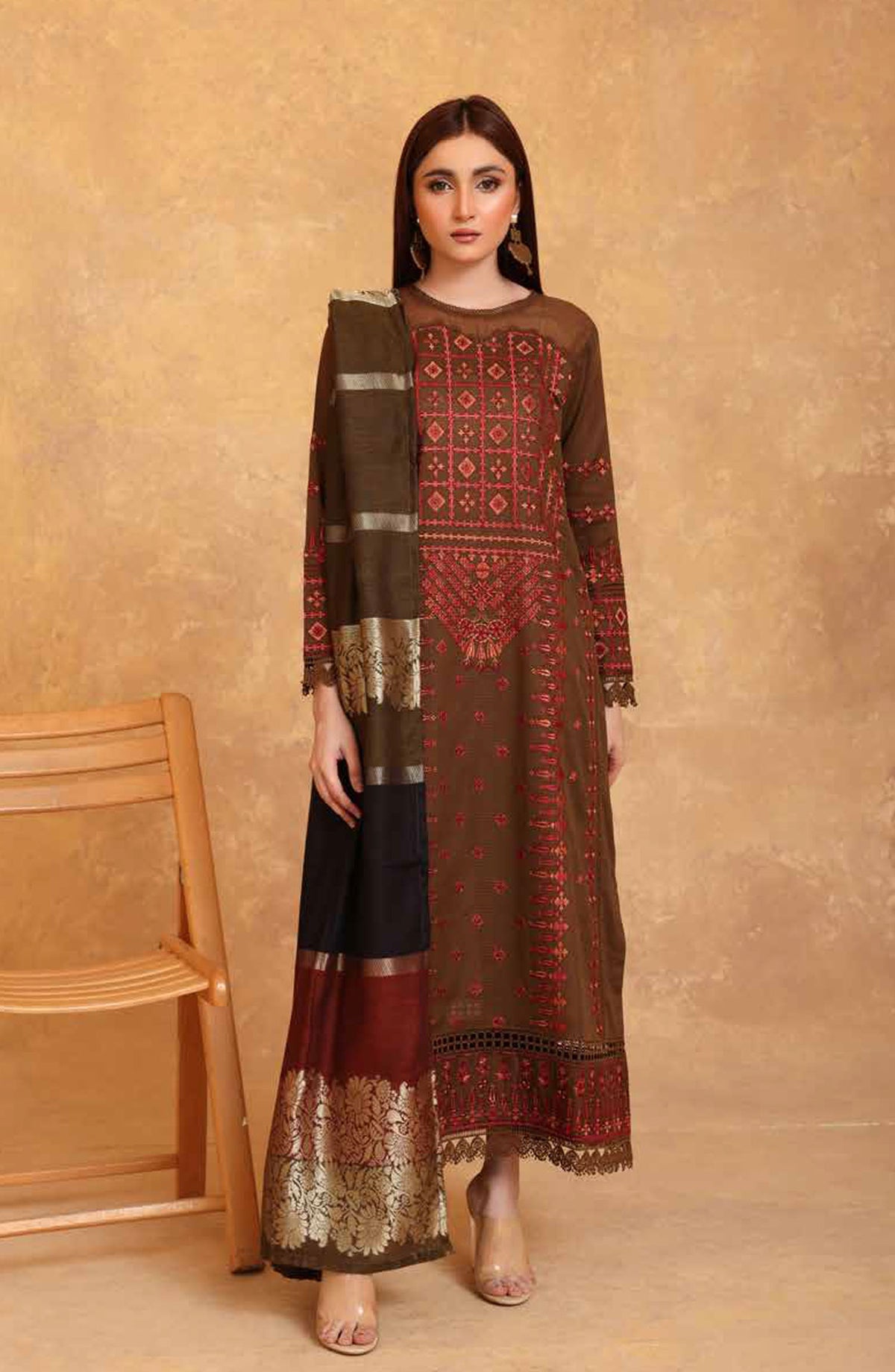 Adeeva by Johra Embroidered Jacquard Lawn Unstitched 3 Piece Suit - JH-703 - JH25ADV - Brown - Summer Collection