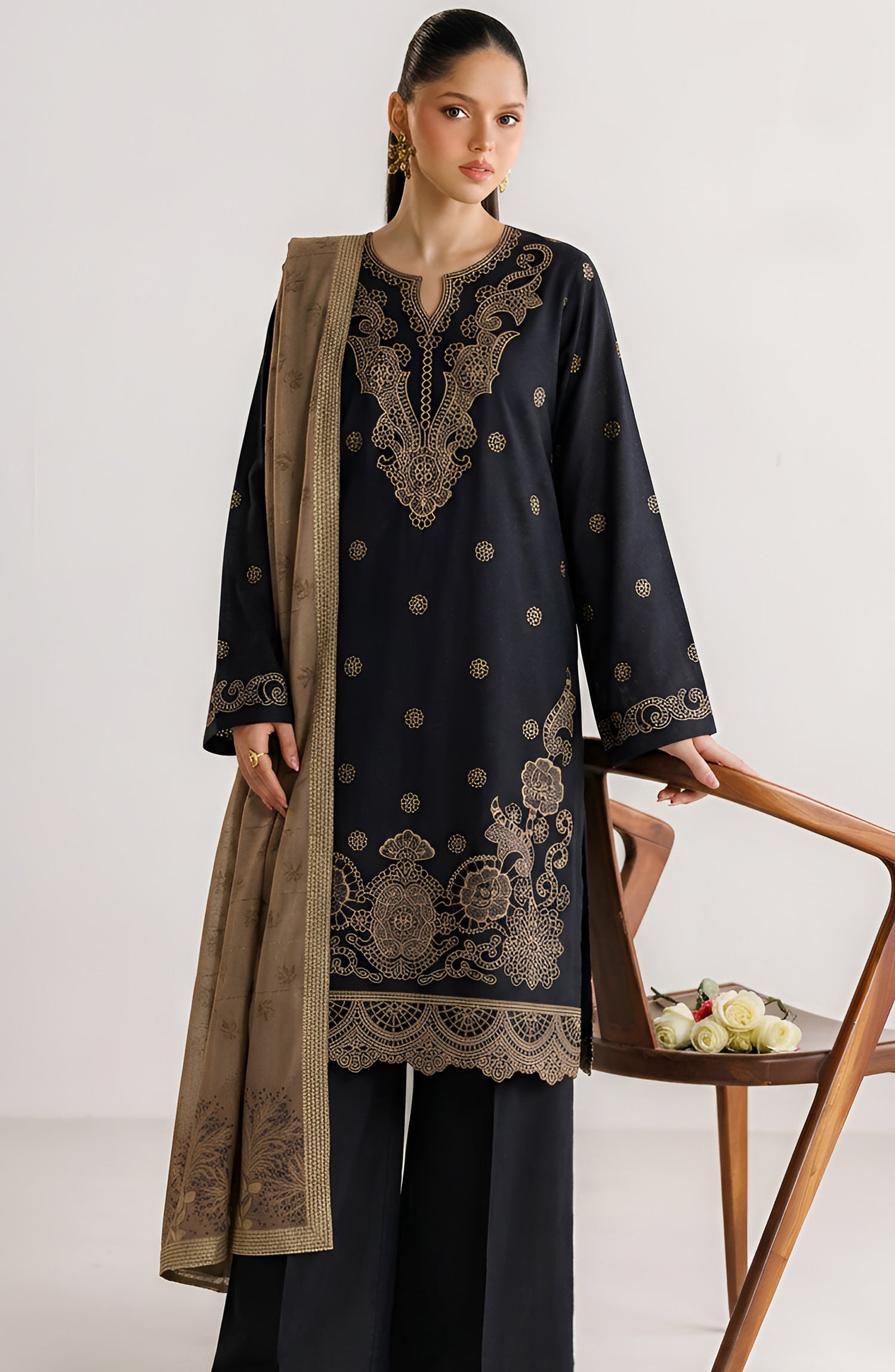 Afreen by Amna Khadija Embroidered Chamki Unstitched 3 Piece Suit - D-01 - AM26FRN - Black - Winter Collection