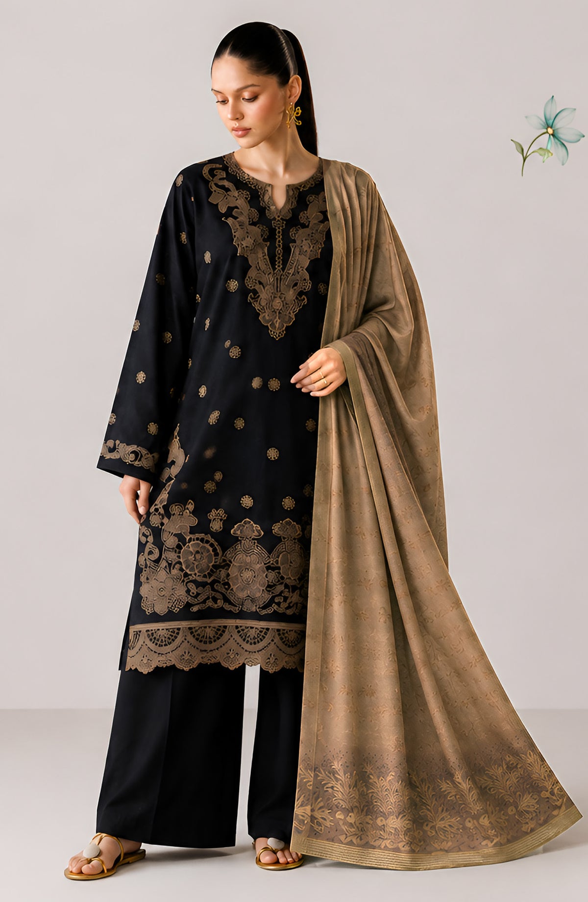 Afreen by Amna Khadija Embroidered Chamki Unstitched 3 Piece Suit - D-01 - AM26FRN - Black - Winter Collection