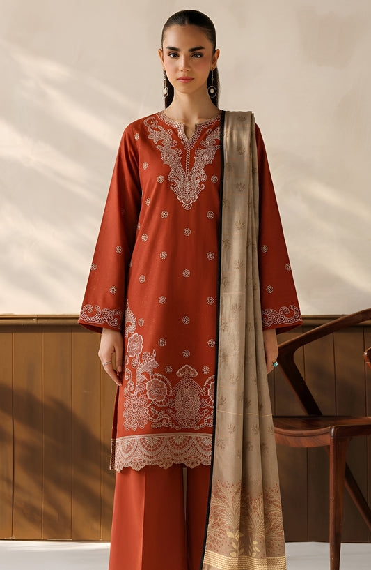Afreen by Amna Khadija Embroidered Chamki Unstitched 3 Piece Suit - D-02 - AM26FRN - Orange - Winter Collection