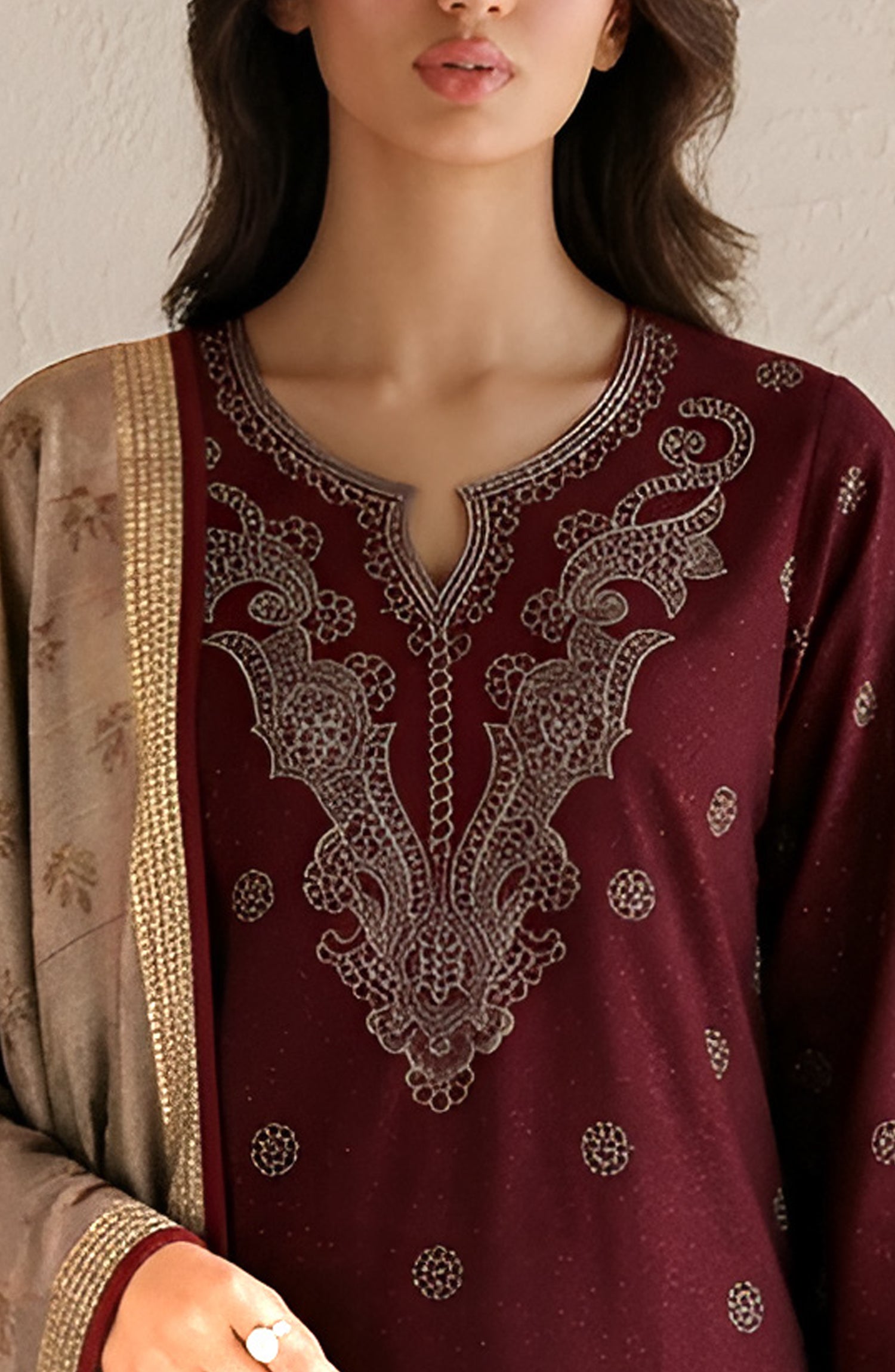 Afreen by Amna Khadija Embroidered Chamki Unstitched 3 Piece Suit - D-06 - AM26FRN - Maroon - Winter Collection