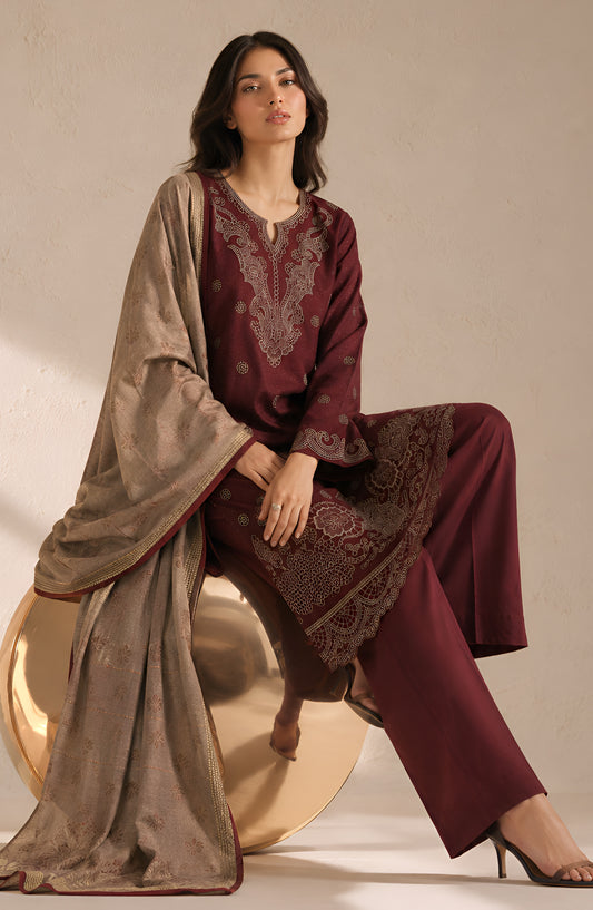 Afreen by Amna Khadija Embroidered Chamki Unstitched 3 Piece Suit - D-06 - AM26FRN - Maroon - Winter Collection