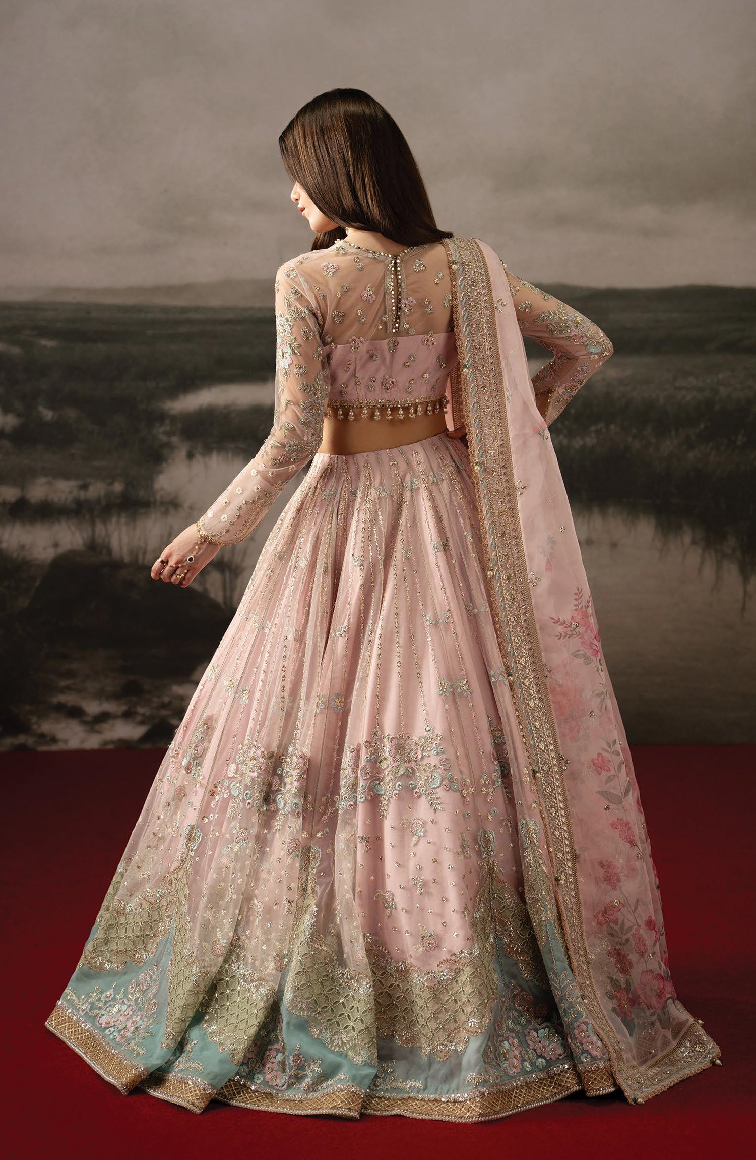 Afrozeh Aure Embroidered Net Unstitched 3 Piece Suit - 06 Noblesse - AF26AUR - Pink - Formals Collection