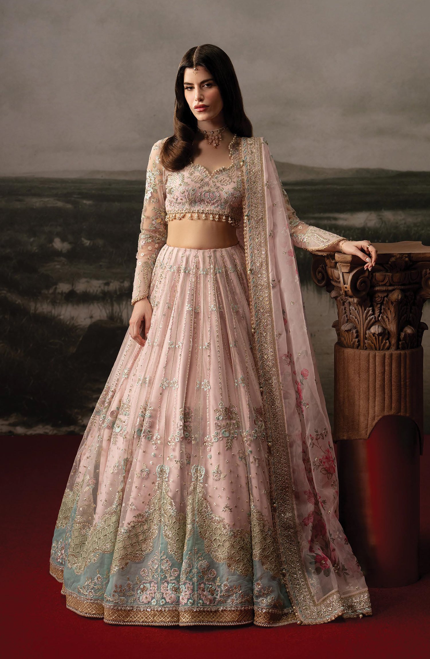 Afrozeh Aure Embroidered Net Unstitched 3 Piece Suit - 06 Noblesse - AF26AUR - Pink - Formals Collection